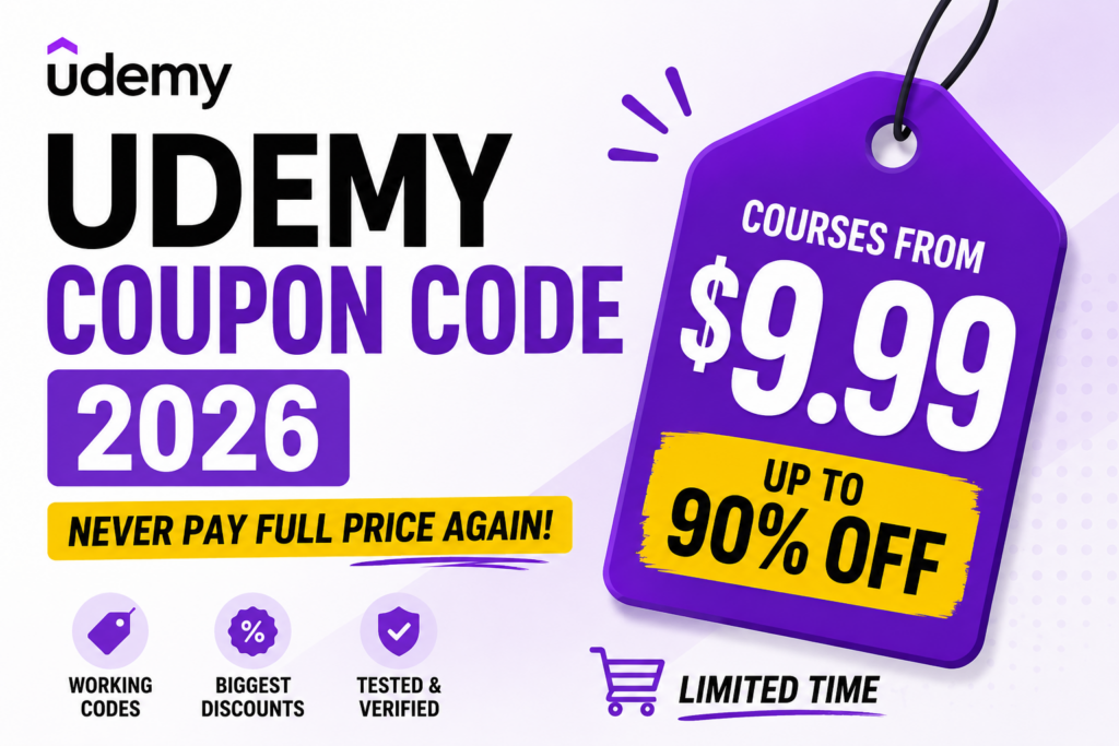 Udemy coupon code Udemy promo code 2026 Udemy discount code Udemy $9.99 deal Udemy flash sale 2026 Udemy student discount Udemy free trial